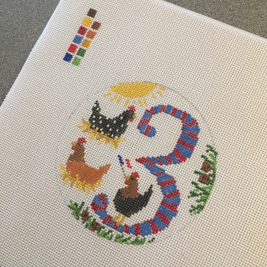 Day 3 - Three French Hens - 12 Days of Christmas Needlepoint Canvas Series