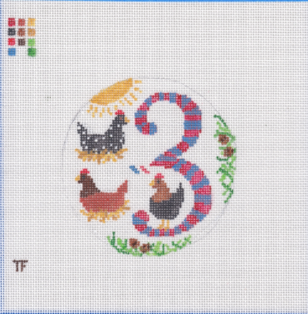Day 3 - Three French Hens - 12 Days of Christmas Needlepoint Canvas Series
