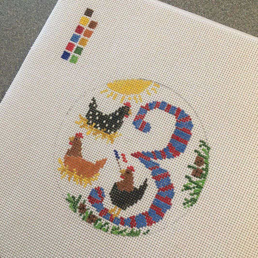 Day 3 - Three French Hens -  12 Days of Christmas Needlepoint Canvas Series