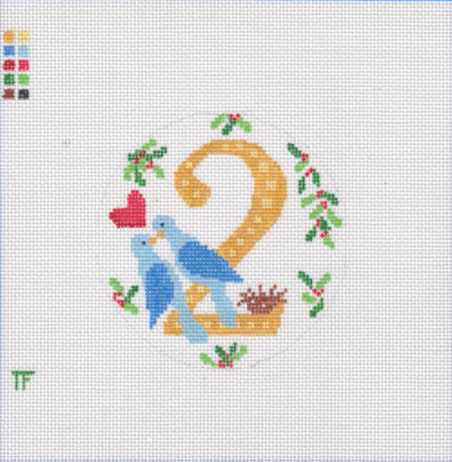 Day 2 - Two Turtledoves -  12 Days of Christmas Needlepoint Canvas Series