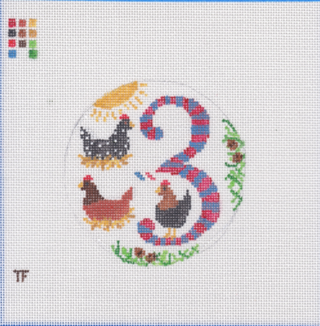 Day 3 - Three French Hens -  12 Days of Christmas Needlepoint Canvas Series