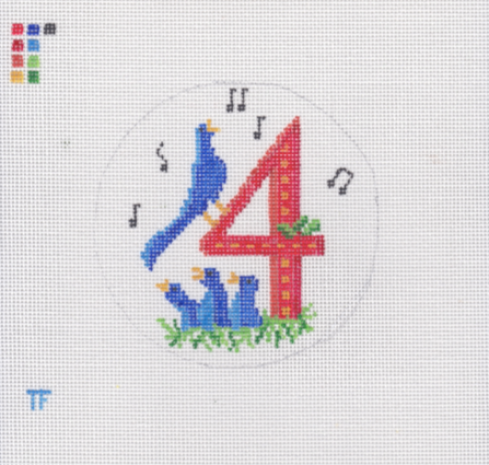 Day 4 - Four Colly Birds -  12 Days of Christmas Needlepoint Canvas Series