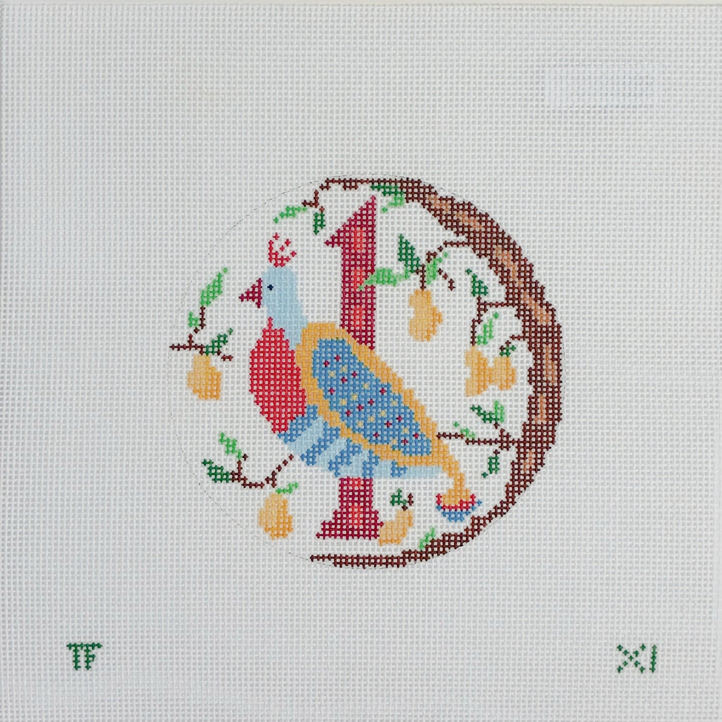 Day 1 - Partridge in a Pear Tree -  12 Days of Christmas Needlepoint Canvas Series