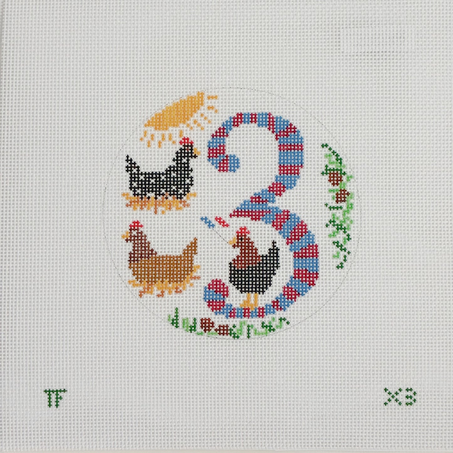 Day 3 - Three French Hens -  12 Days of Christmas Needlepoint Canvas Series