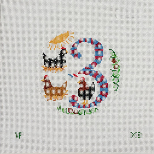 Day 3 - Three French Hens -  12 Days of Christmas Needlepoint Canvas Series