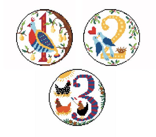 Day 3 - Three French Hens -  12 Days of Christmas Needlepoint Canvas Series