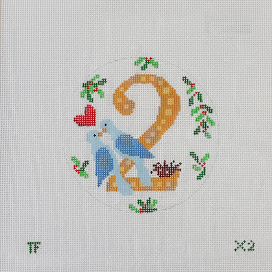 Day 2 - Two Turtledoves -  12 Days of Christmas Needlepoint Canvas Series