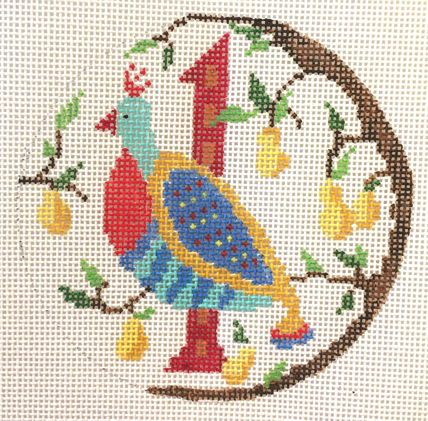 Day 1 - Partridge in a Pear Tree -  12 Days of Christmas Needlepoint Canvas Series